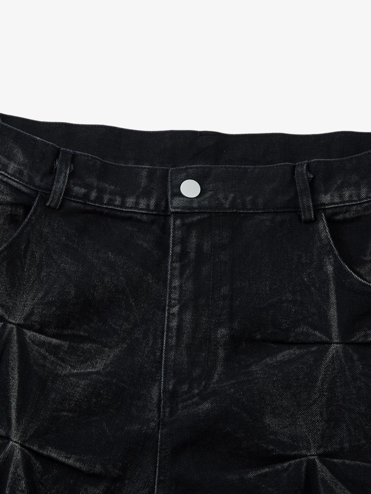 Denim Heavy Washed Distressed Pleated Baggy Jeans - 2282 - Image 7