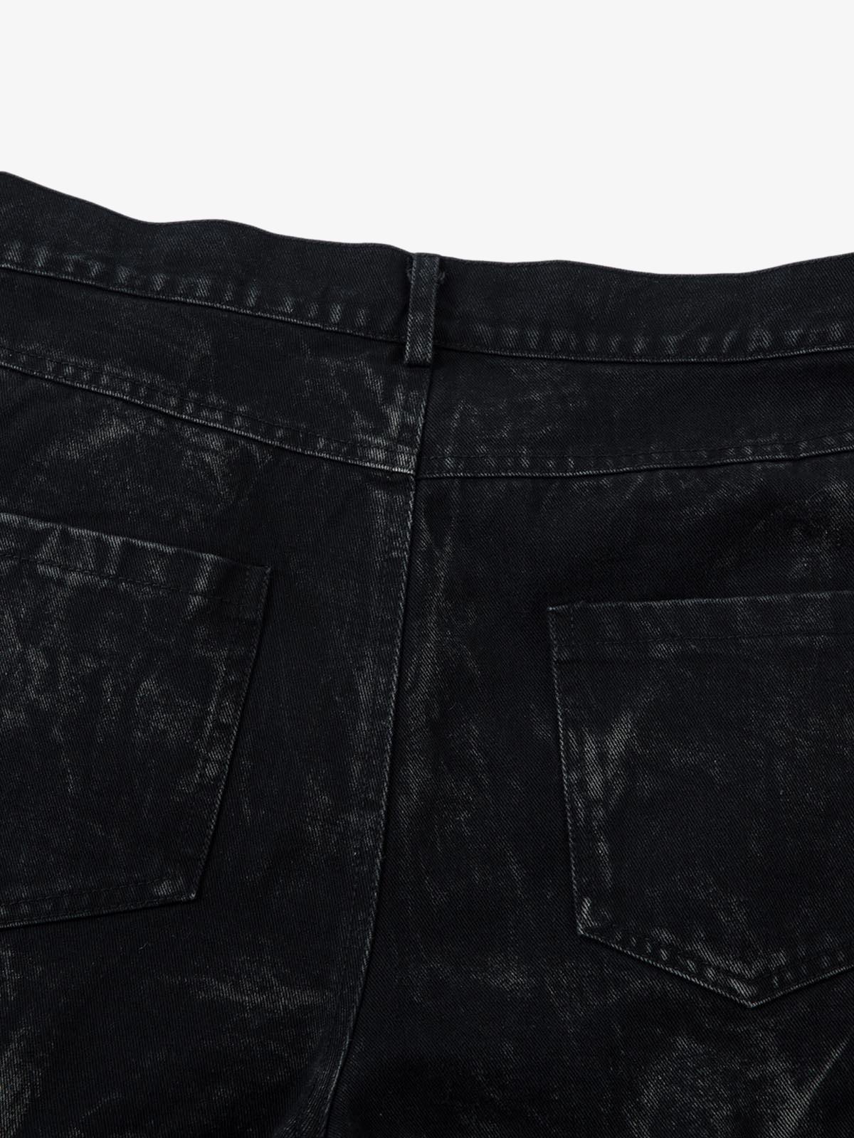 Denim Heavy Washed Distressed Pleated Baggy Jeans - 2282 - Image 8