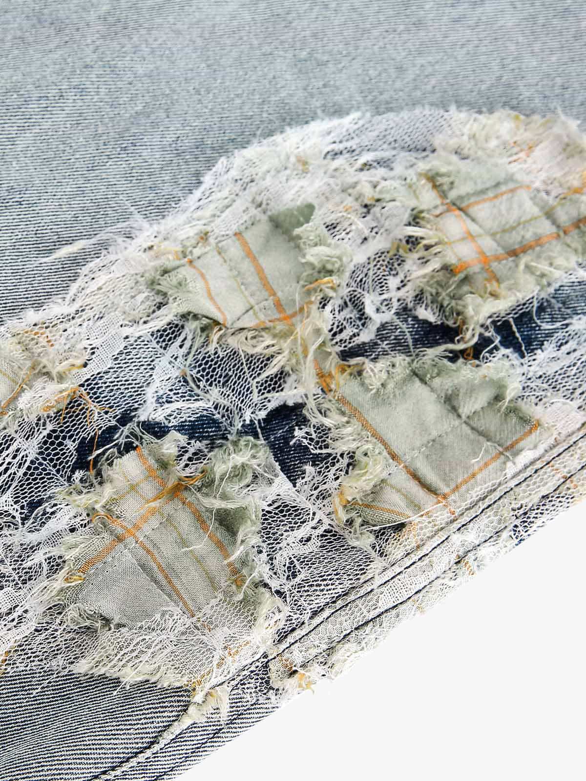 Ripped Lace Patchwork Straight Jeans - Image 5