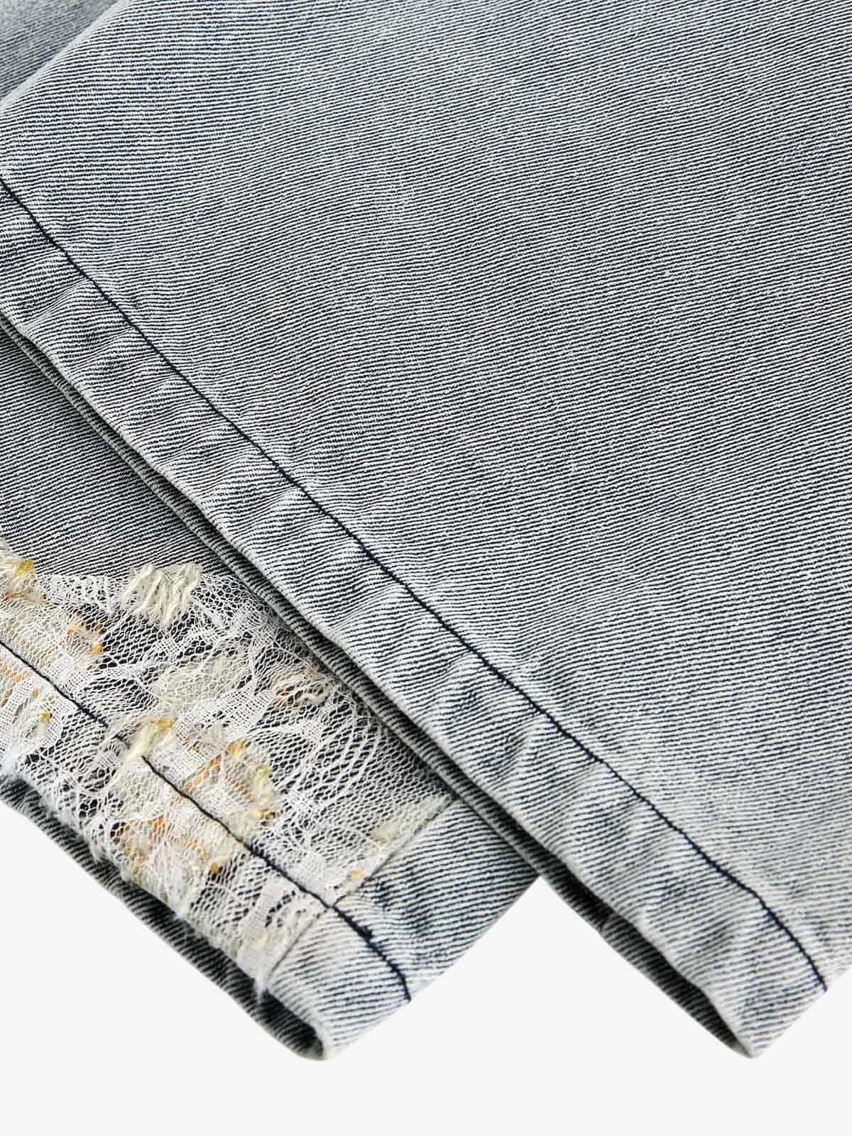 Ripped Lace Patchwork Straight Jeans - Image 8