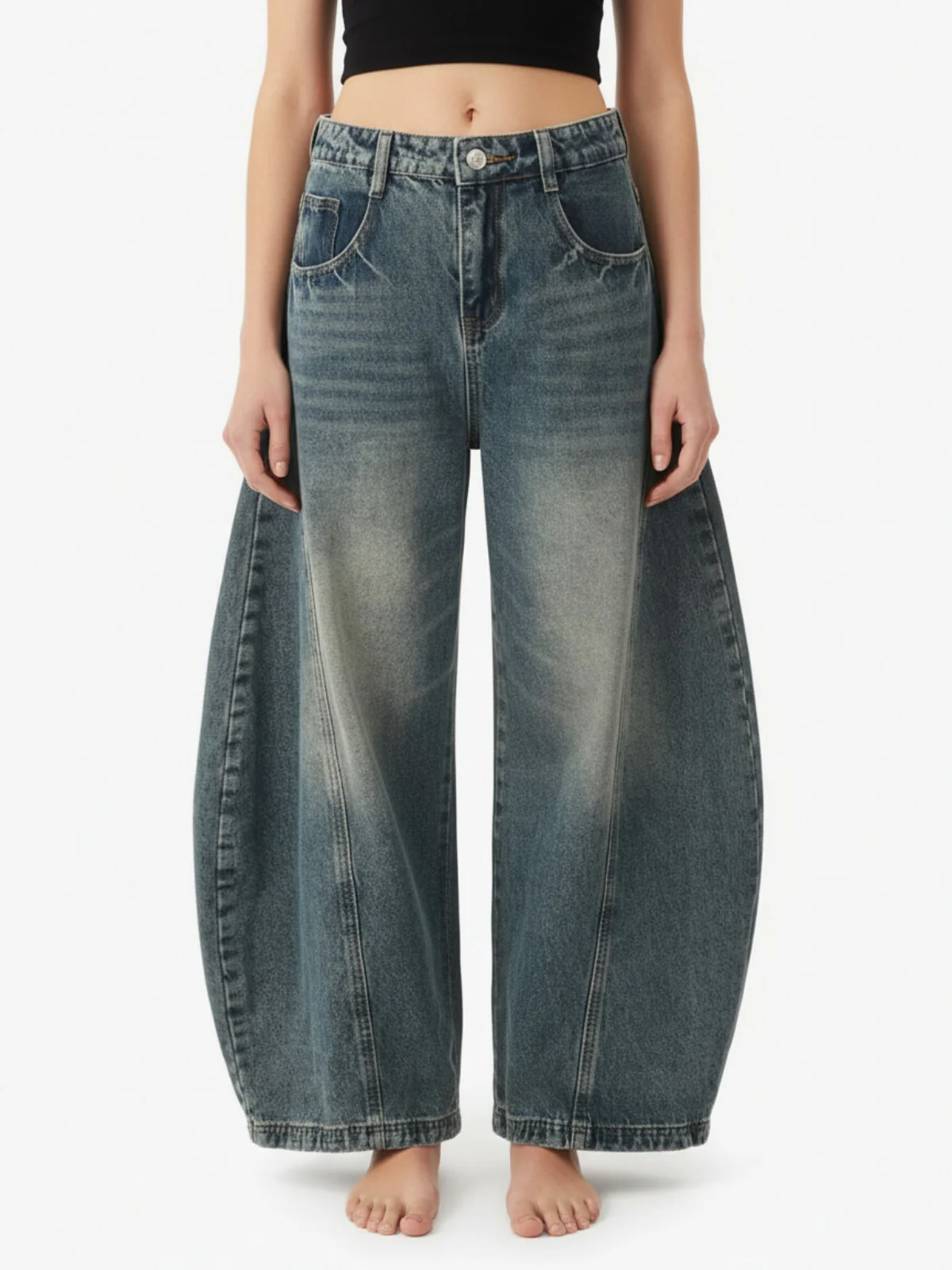 Washed Wide-Leg Balloon Jeans - 2301