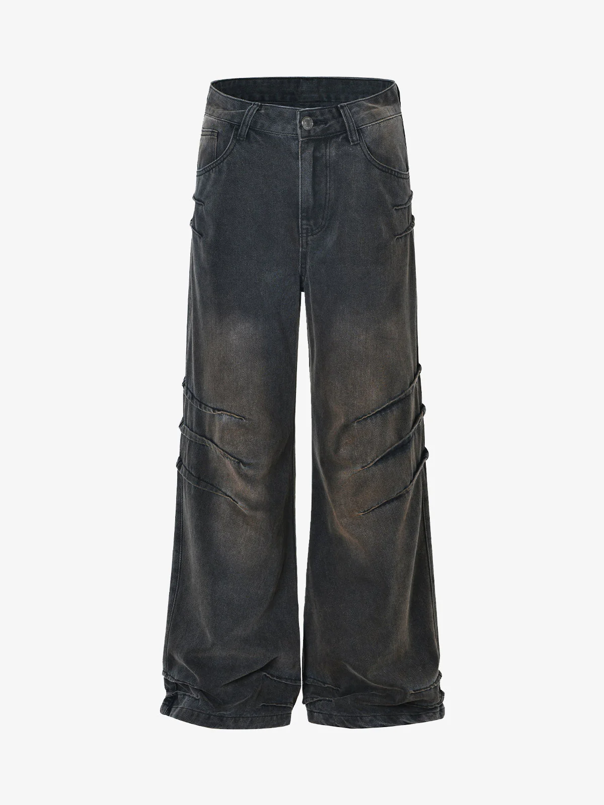 Washed Pleated Straight Jeans - 2263 - Image 2