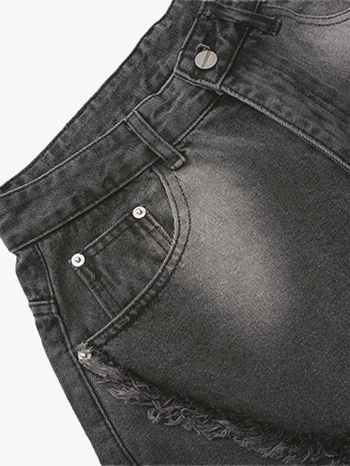 Washed Distressed Raw Edge Barrel Jeans - 2402 - Image 10