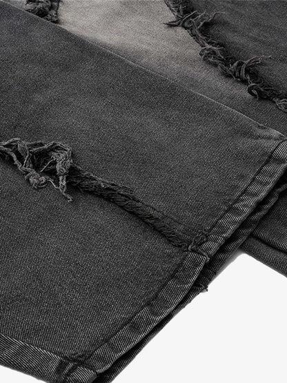 Washed Distressed Raw Edge Barrel Jeans - 2402 - Image 11