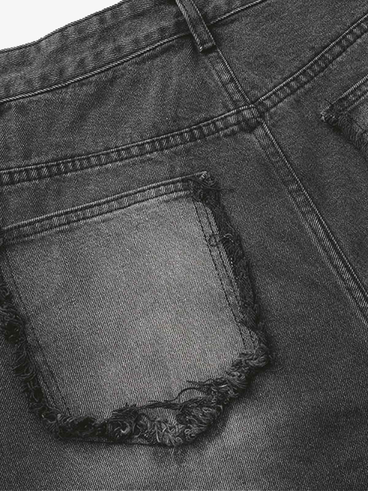 Washed Distressed Raw Edge Barrel Jeans - 2402 - Image 12