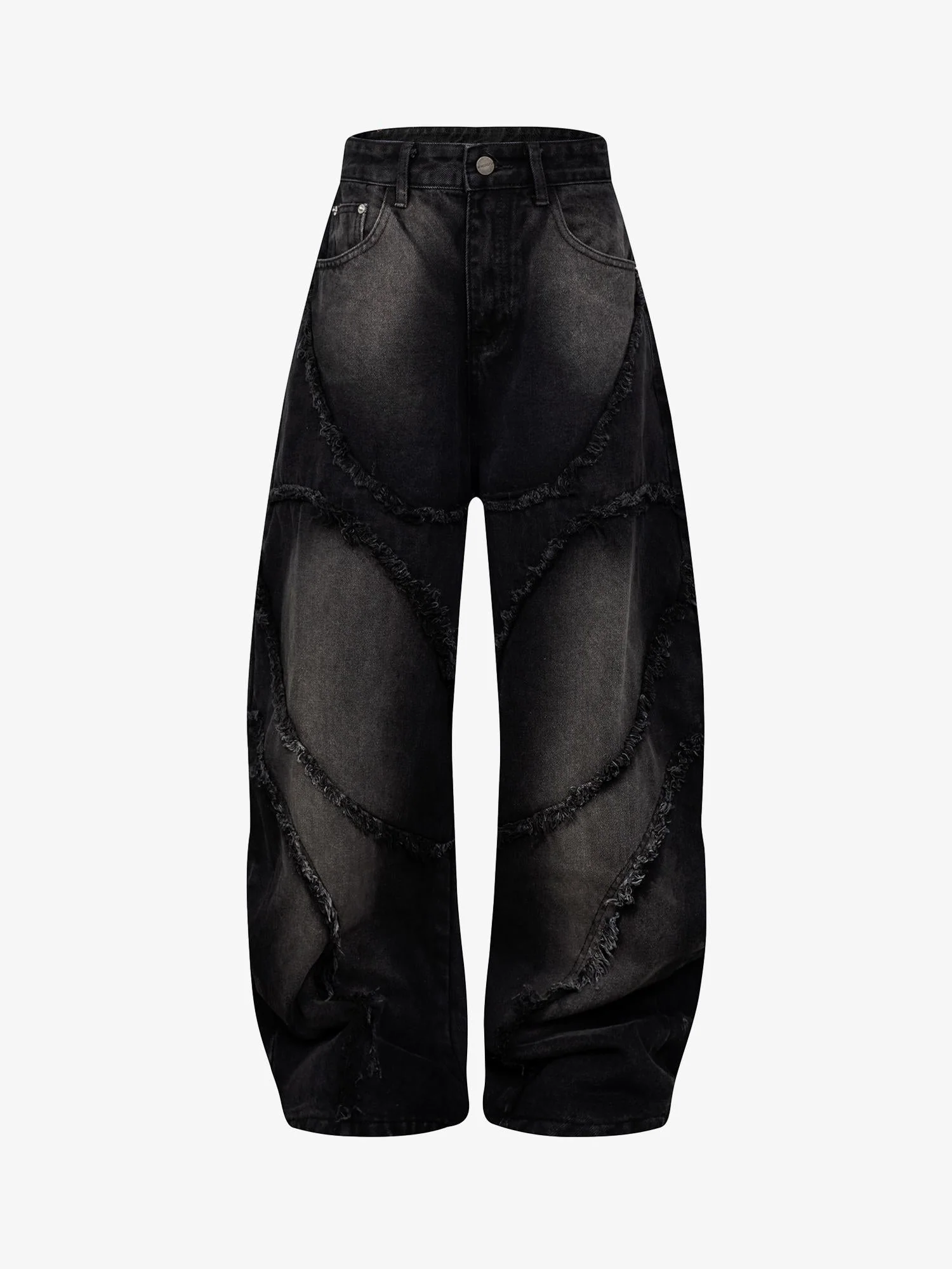 Washed Distressed Raw Edge Barrel Jeans - 2402 - Image 2