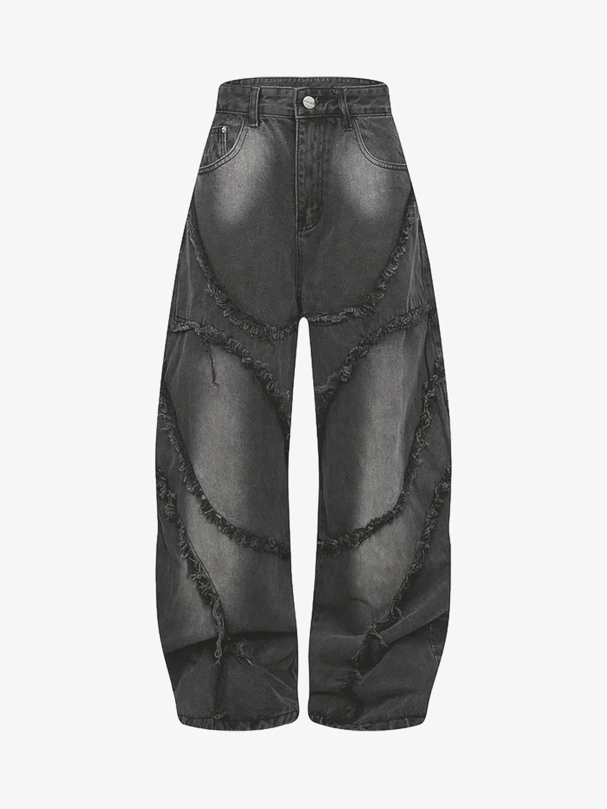 Washed Distressed Raw Edge Barrel Jeans - 2402 - Image 5