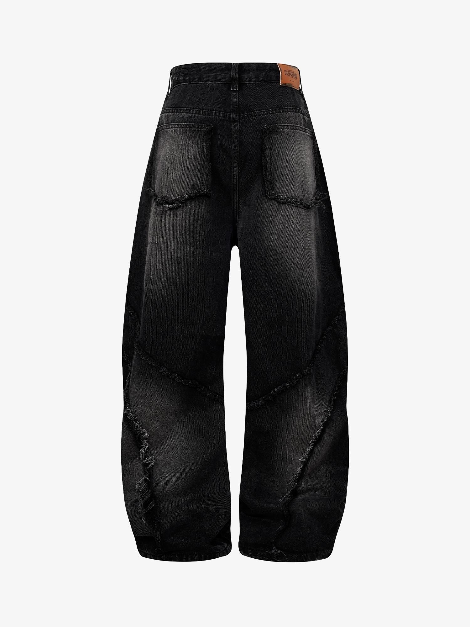 Washed Distressed Raw Edge Barrel Jeans - 2402 - Image 7