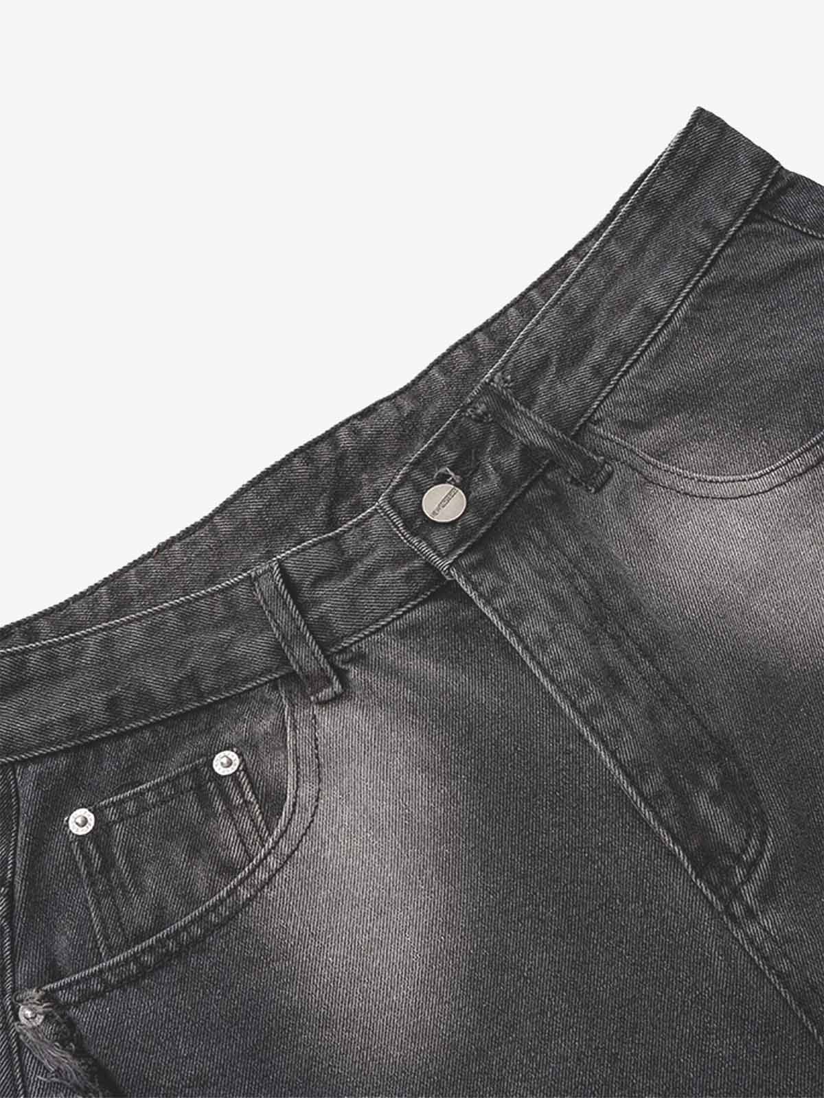 Washed Distressed Raw Edge Barrel Jeans - 2402 - Image 8