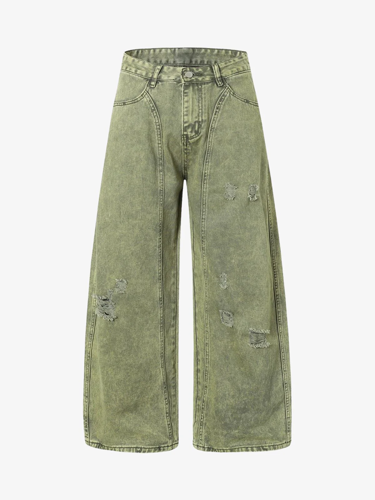 Washed Distressed Ripped Barrel Jeans - Image 5