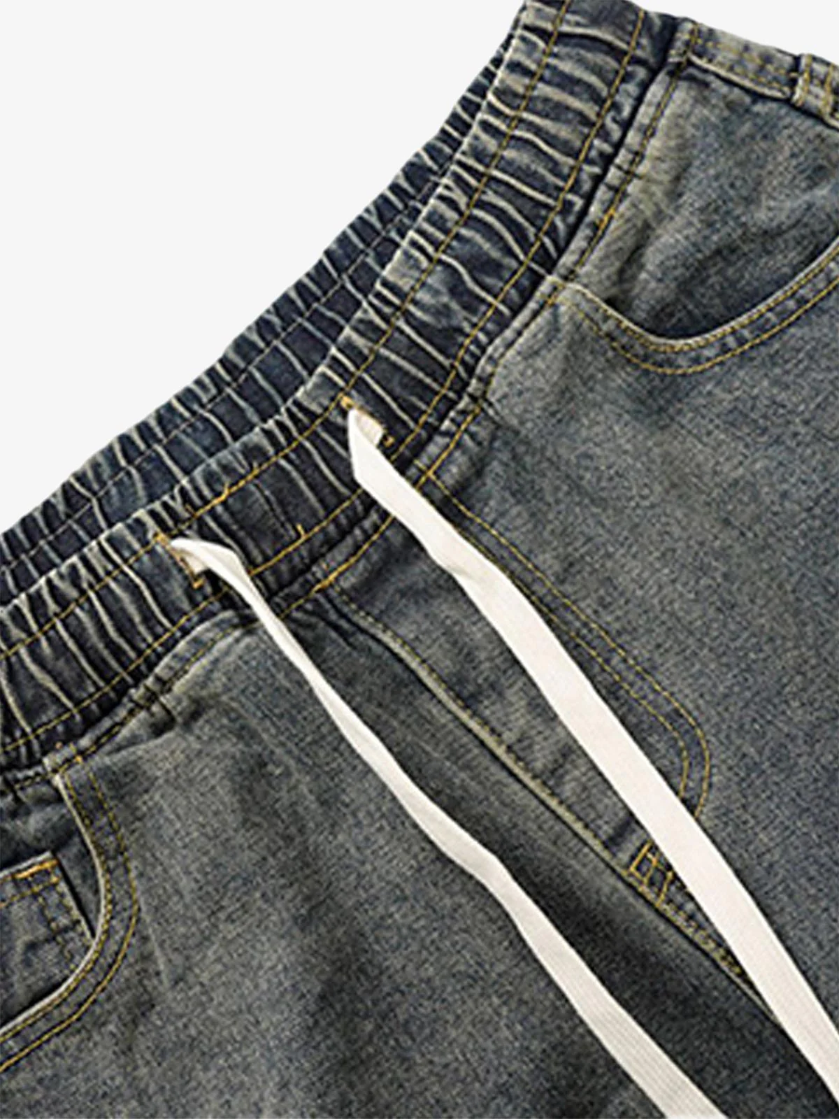 Washed Distressed Split Drawstring Barrel Jeans - Image 10