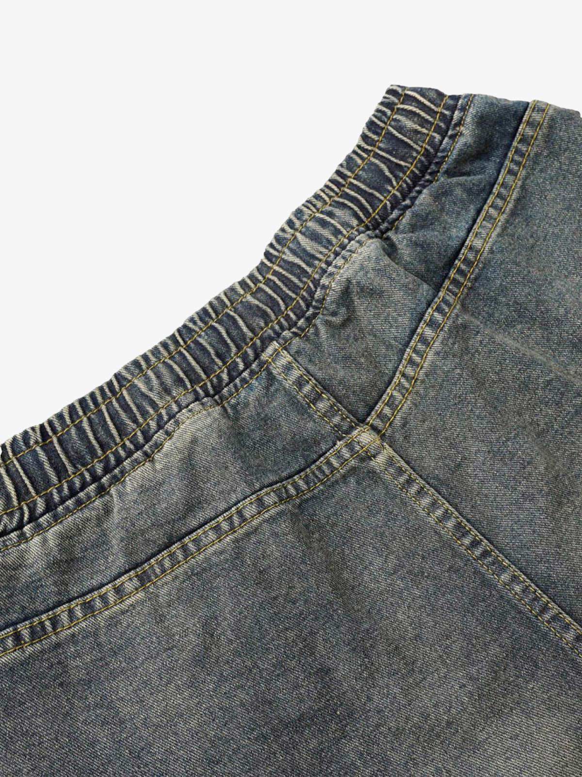 Washed Distressed Split Drawstring Barrel Jeans - Image 11