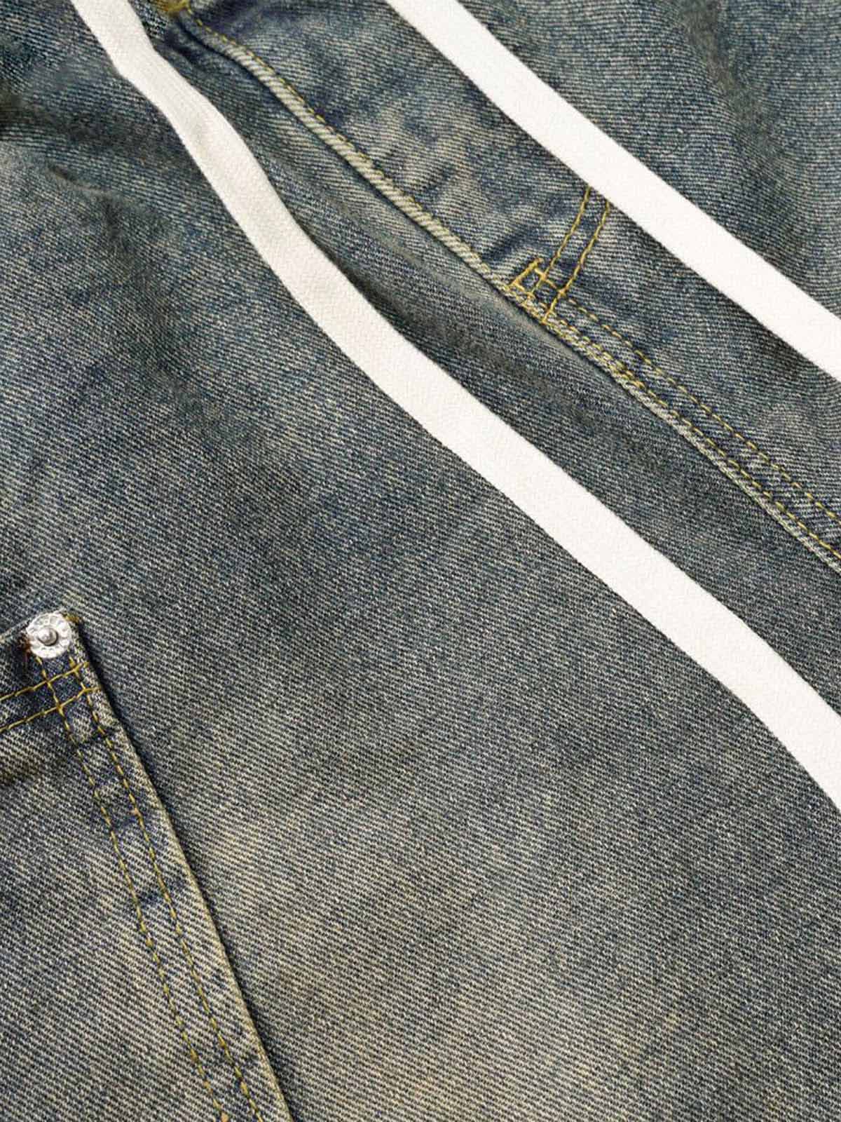 Washed Distressed Split Drawstring Barrel Jeans - Image 12