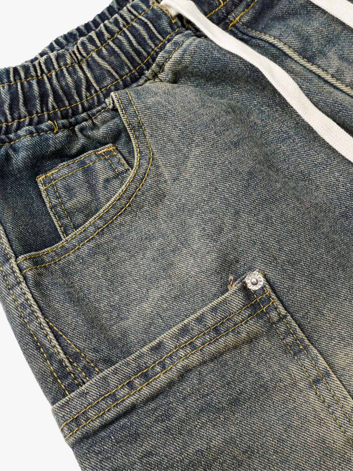Washed Distressed Split Drawstring Barrel Jeans - Image 13