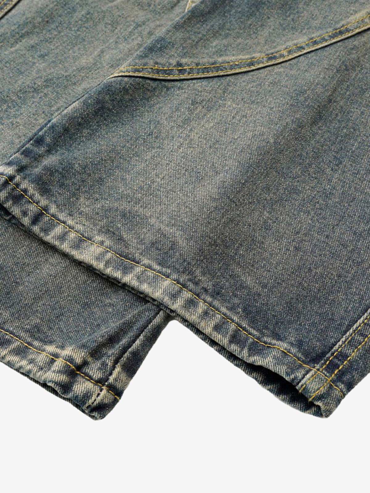 Washed Distressed Split Drawstring Barrel Jeans - Image 14