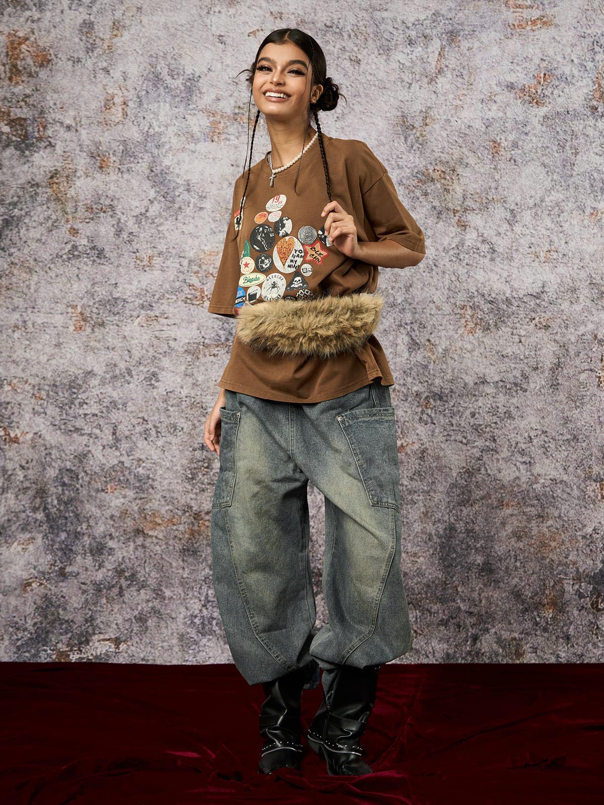 Washed Distressed Split Drawstring Barrel Jeans - Image 6