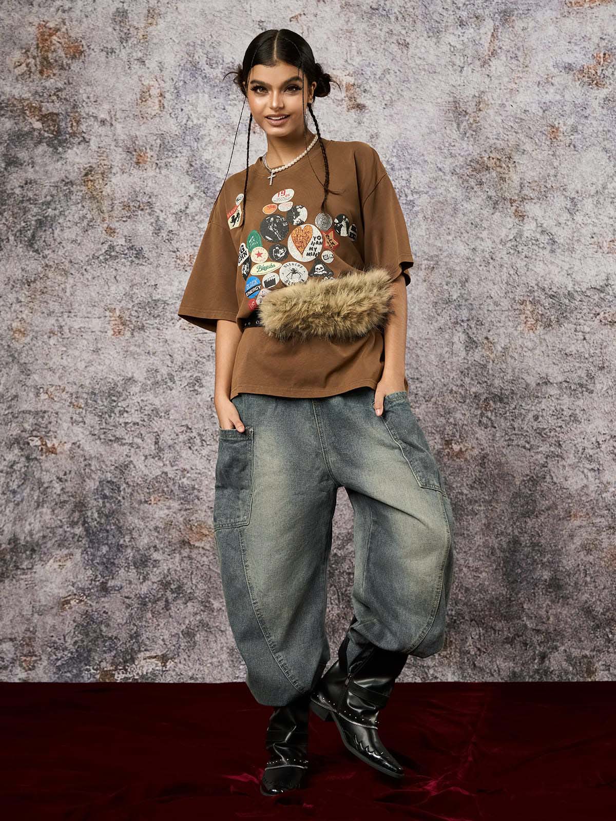 Washed Distressed Split Drawstring Barrel Jeans - Image 8