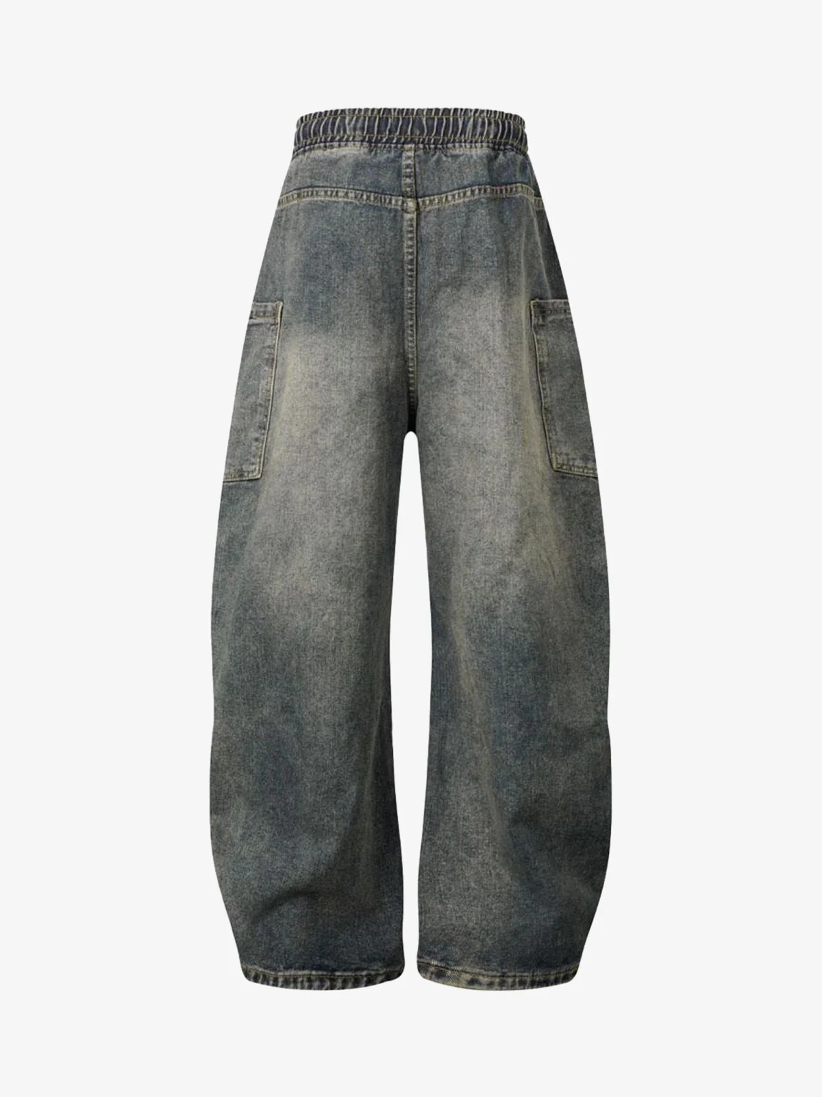 Washed Distressed Split Drawstring Barrel Jeans - Image 9