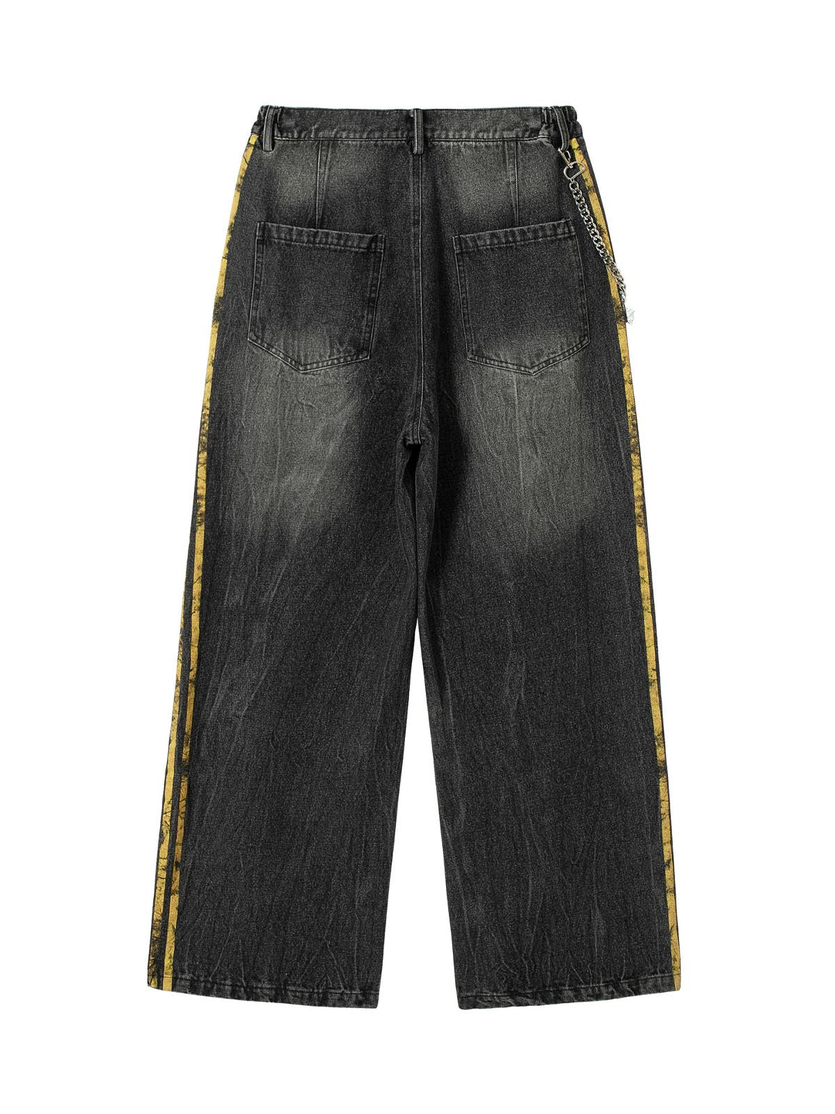 Distressed Striped Side Chain Patchwork Ripped Straight Jeans - 2391 - Image 2