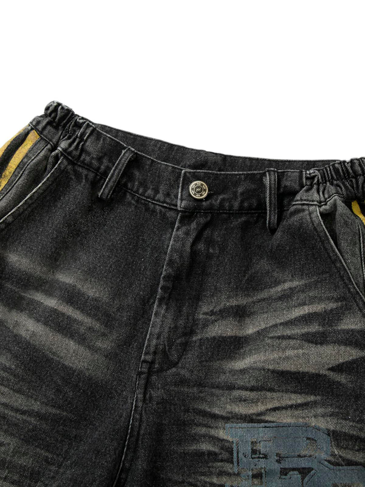 Distressed Striped Side Chain Patchwork Ripped Straight Jeans - 2391 - Image 3