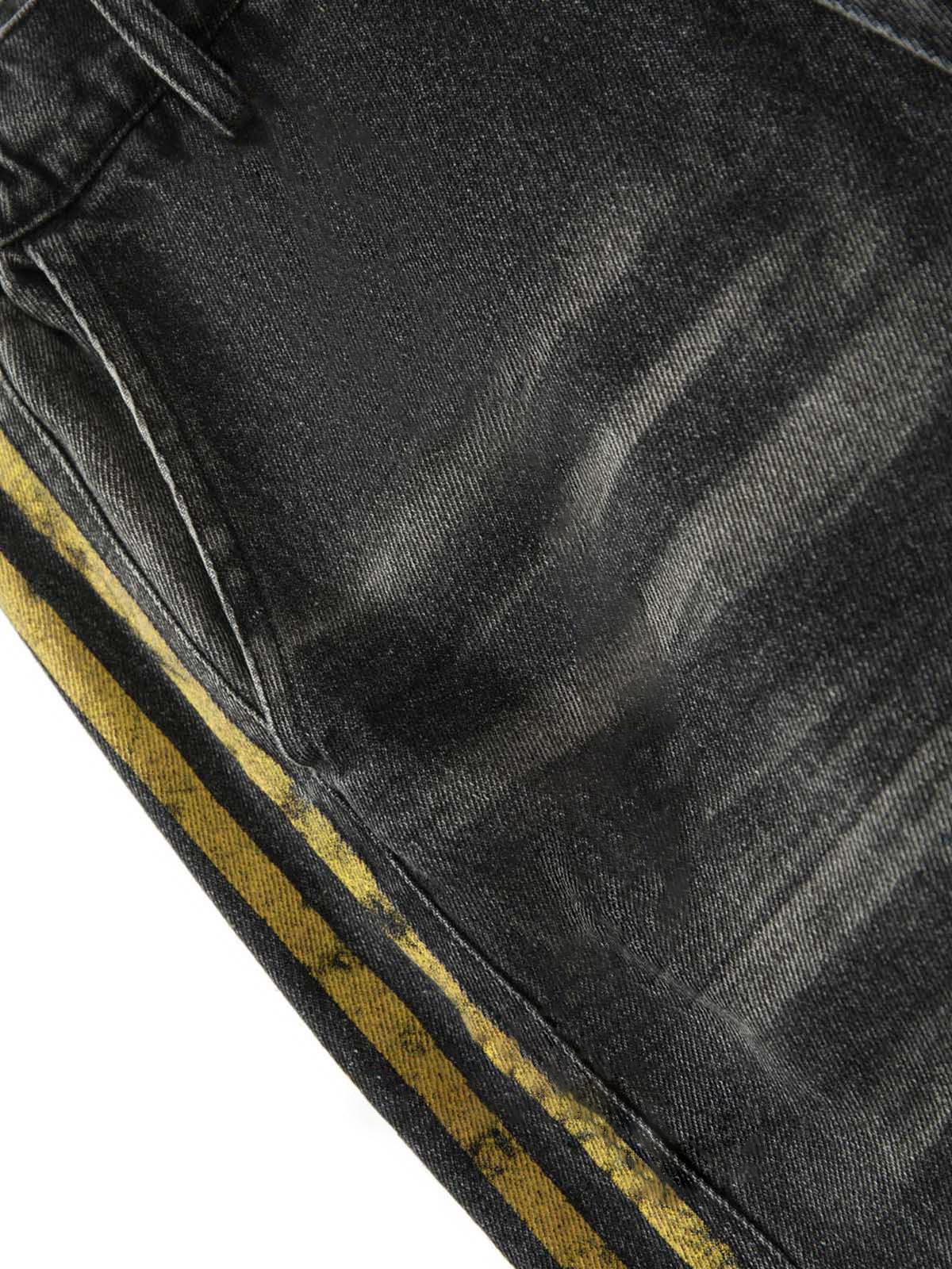 Distressed Striped Side Chain Patchwork Ripped Straight Jeans - 2391 - Image 5