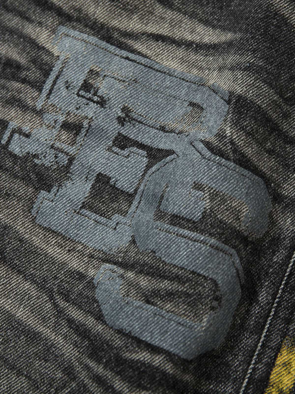 Distressed Striped Side Chain Patchwork Ripped Straight Jeans - 2391 - Image 7