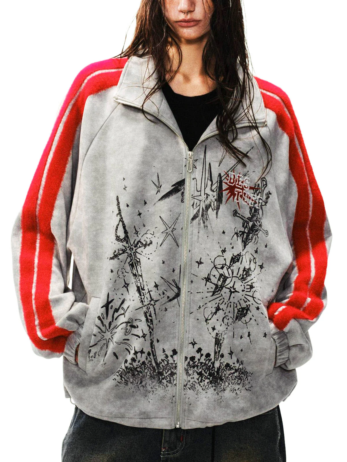 Wasteland Patchwork Graffiti Zip Up Jacket - Image 2