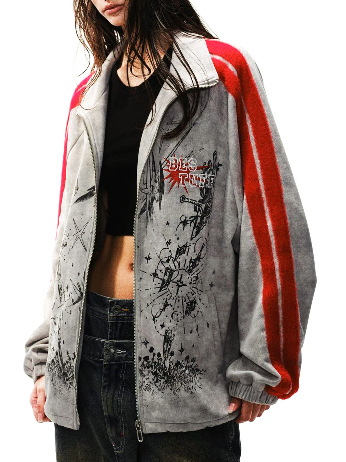 Wasteland Patchwork Graffiti Zip Up Jacket - Image 3