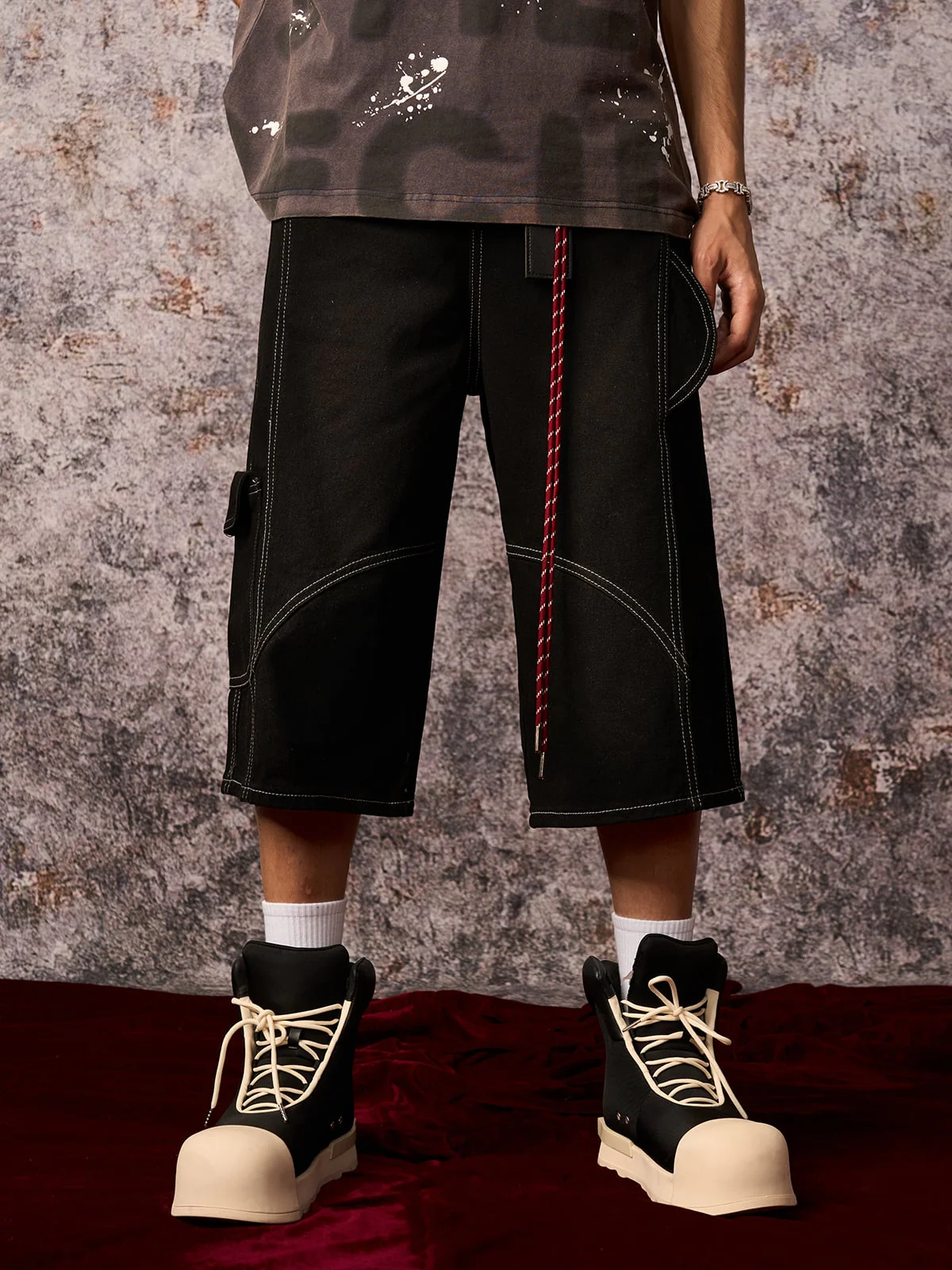 Denim Welt-Embellished Cargo Jorts - 2408 - Image 6