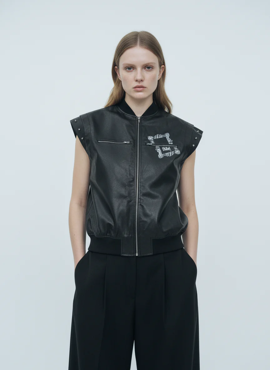 Thorn Destruction Frame Pattern Leather Vest