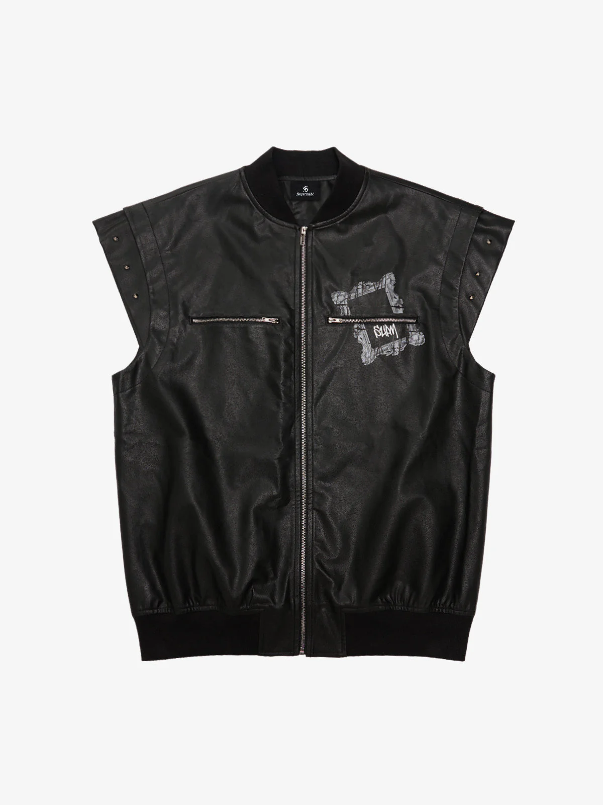 Thorn Destruction Frame Pattern Leather Vest - Image 2