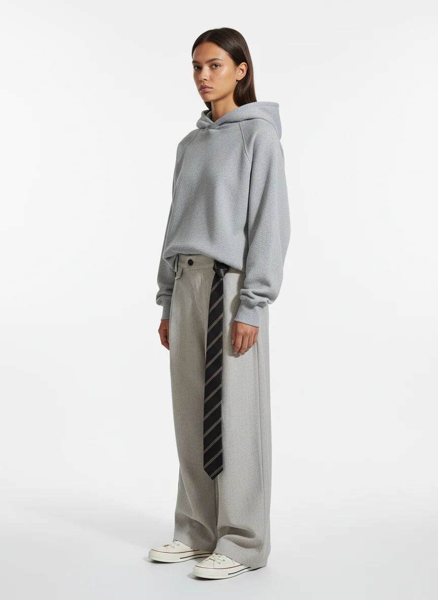 Tie Detail Relaxed Fit Draped Suit Pants - Image 3