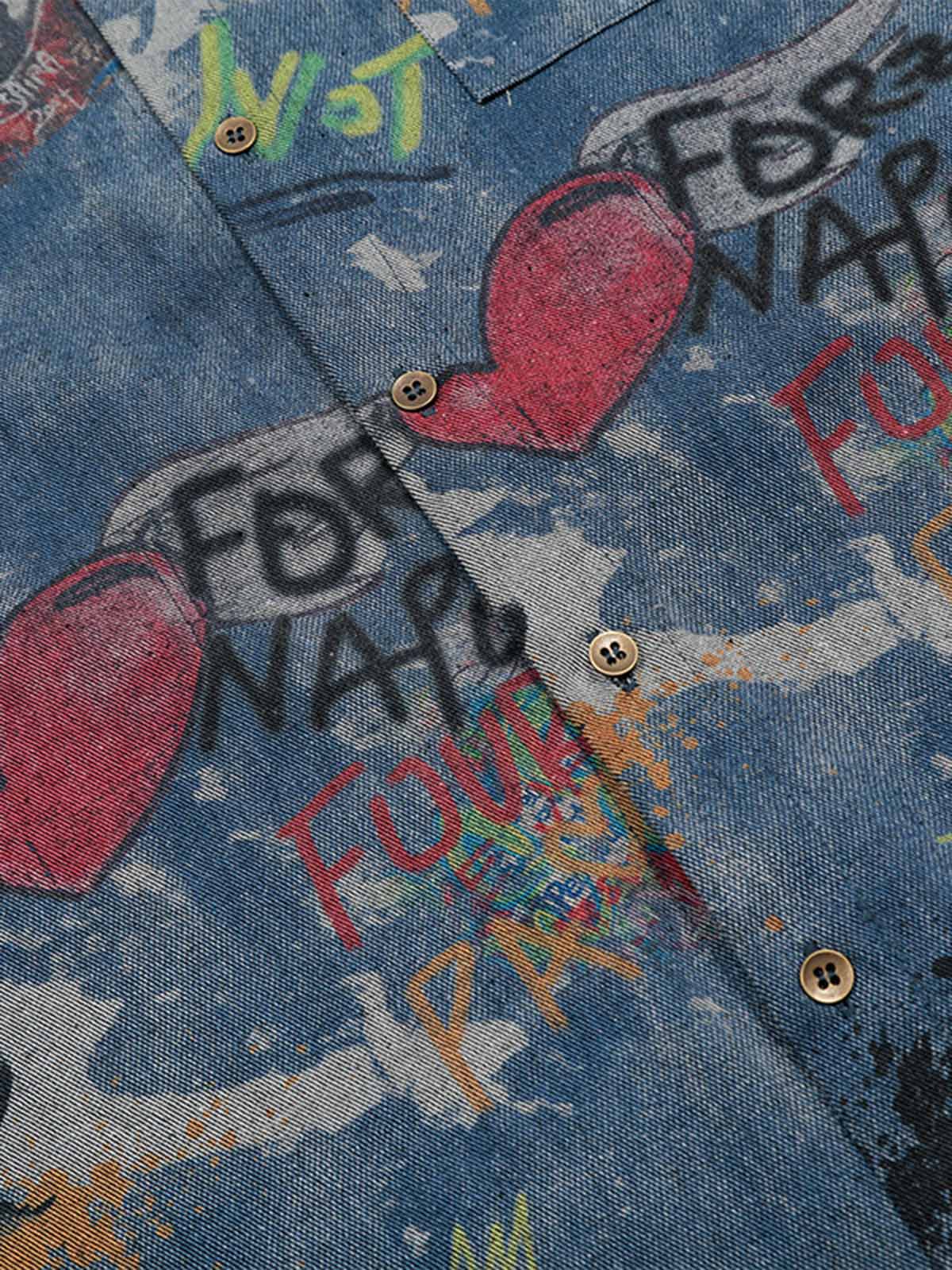 Tie-Dye Denim Graffiti Polo T-Shirt - Image 13