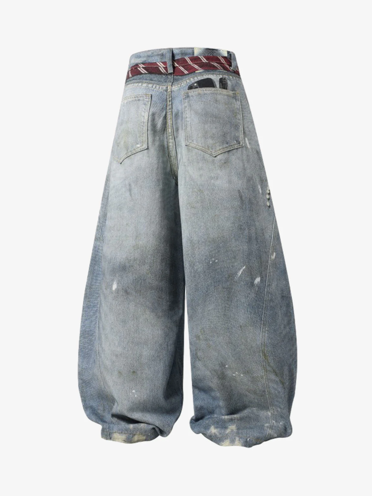 Tie Graphic Print Vintage Wash Wide Leg Denim Jeans - Image 2