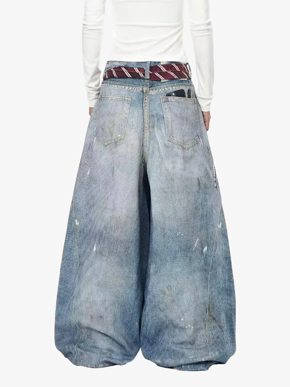Tie Graphic Print Vintage Wash Wide Leg Denim Jeans - Image 4