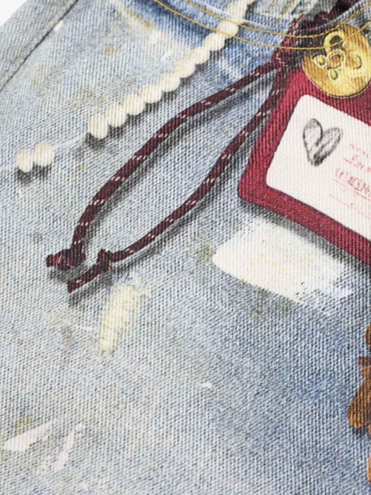 Tie Graphic Print Vintage Wash Wide Leg Denim Jeans - Image 5