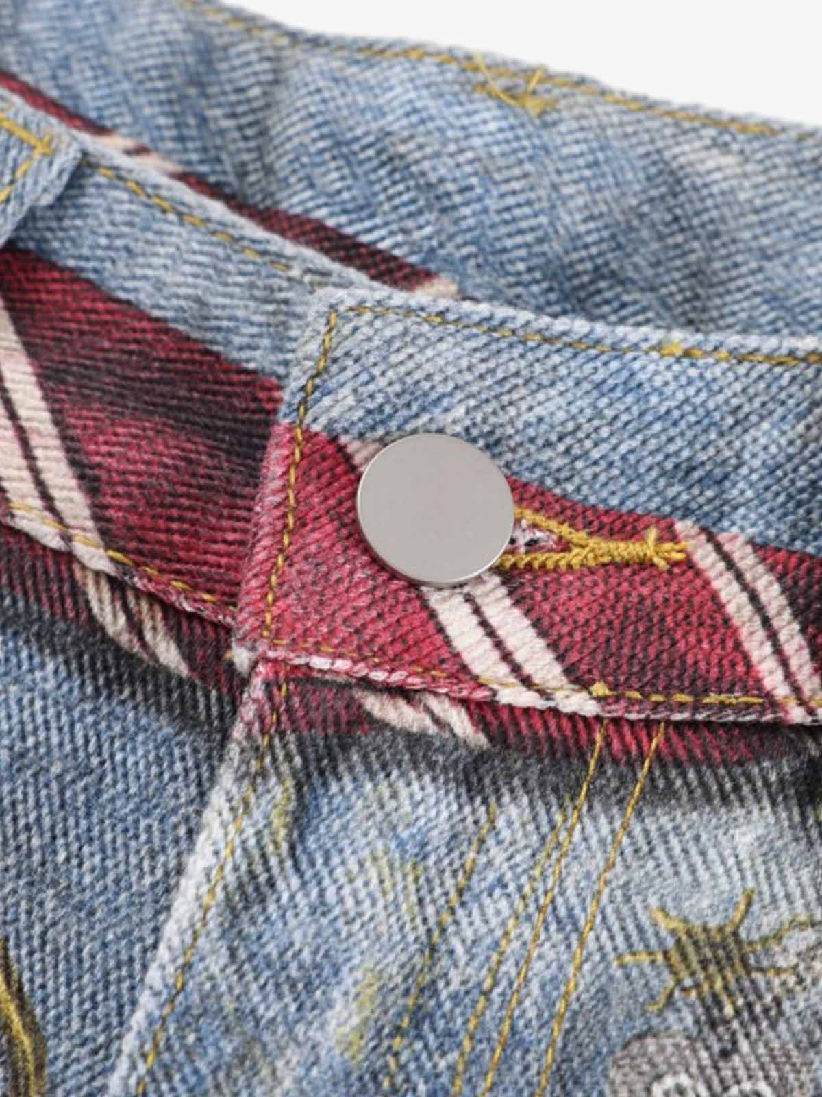 Tie Graphic Print Vintage Wash Wide Leg Denim Jeans - Image 7
