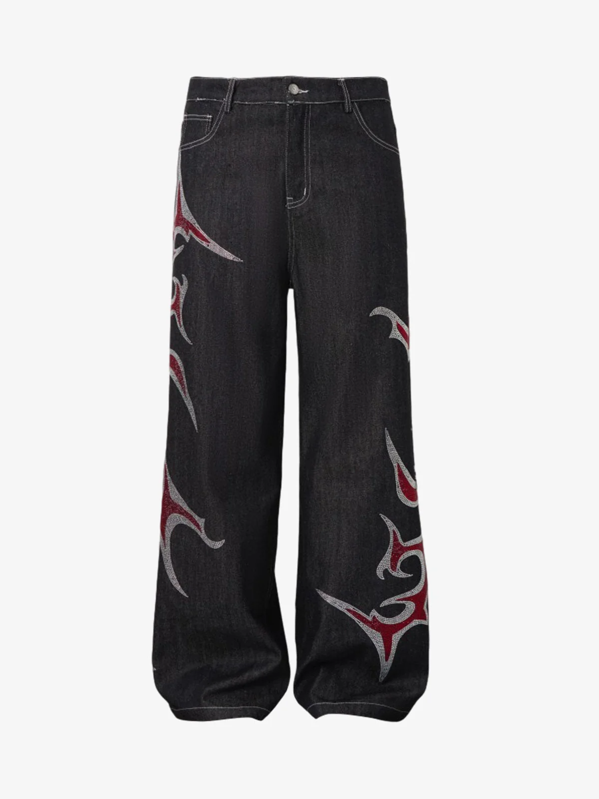 Tribal Rhinestone Graphic Wide Leg Jeans