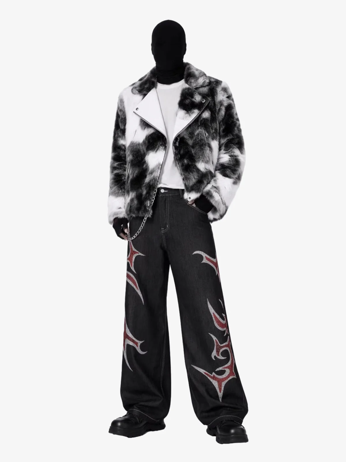 Tribal Rhinestone Graphic Wide Leg Jeans - Image 3