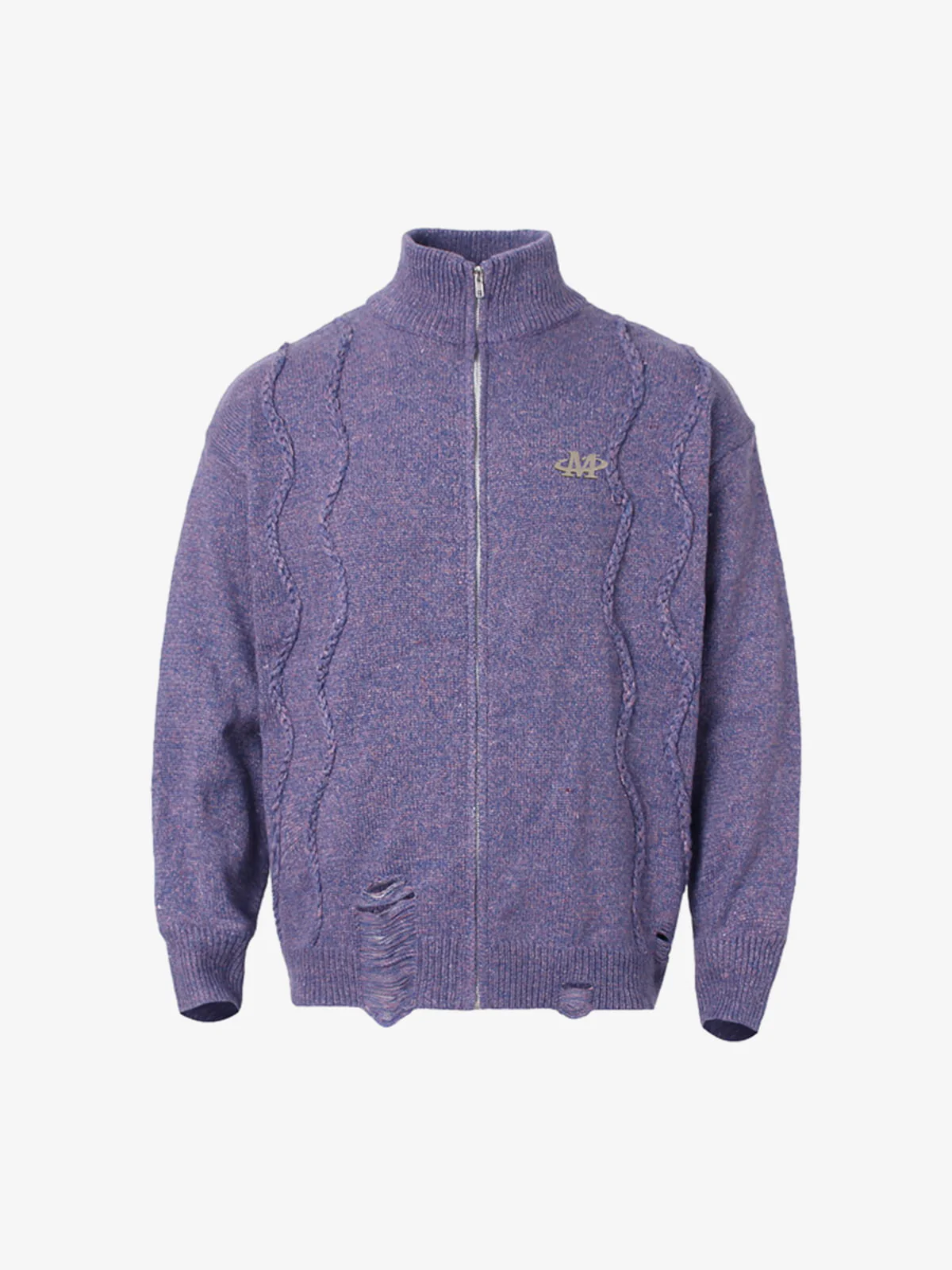 Turtleneck Cardigan Zip-Up Cable Sweater - Image 7
