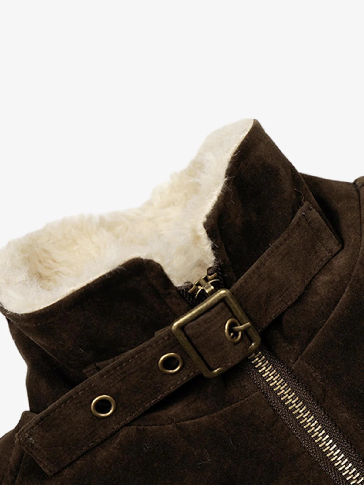 Utility Faux Shearling Collar Suede Look Zip Up Jacket - Image 11