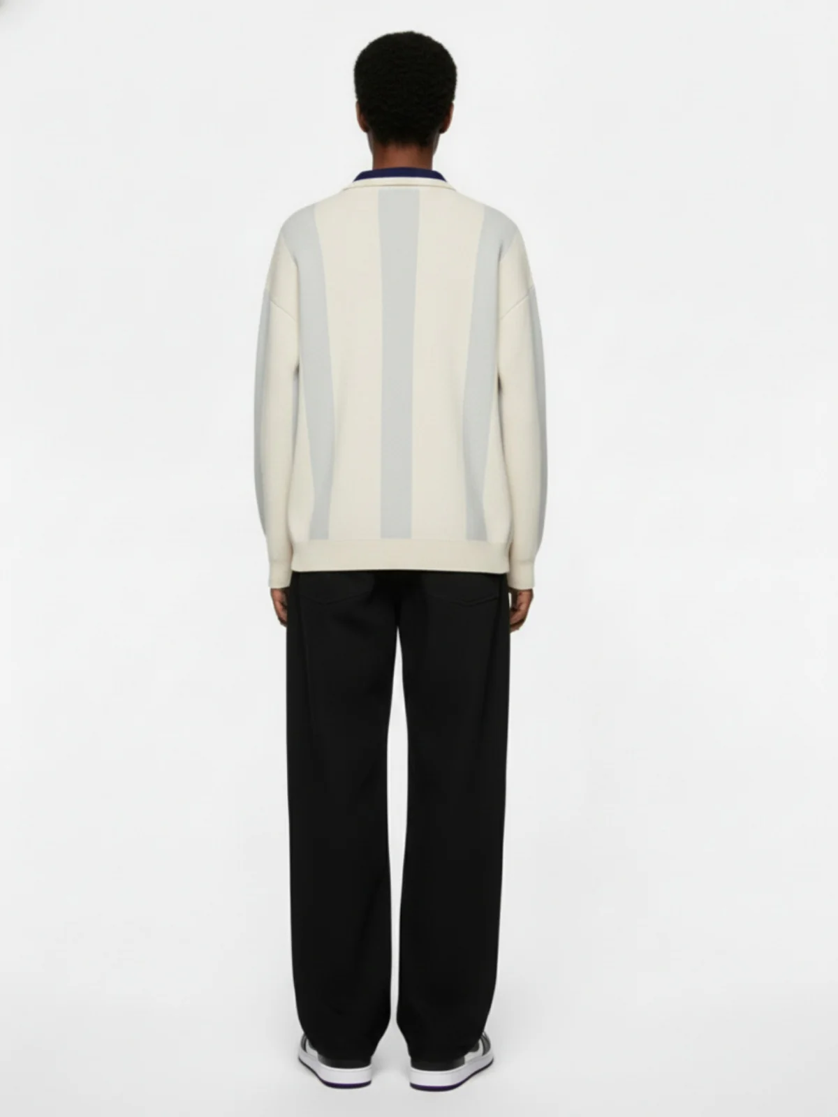 Vertical Striped Colorblock Lapel Sweater - Image 4