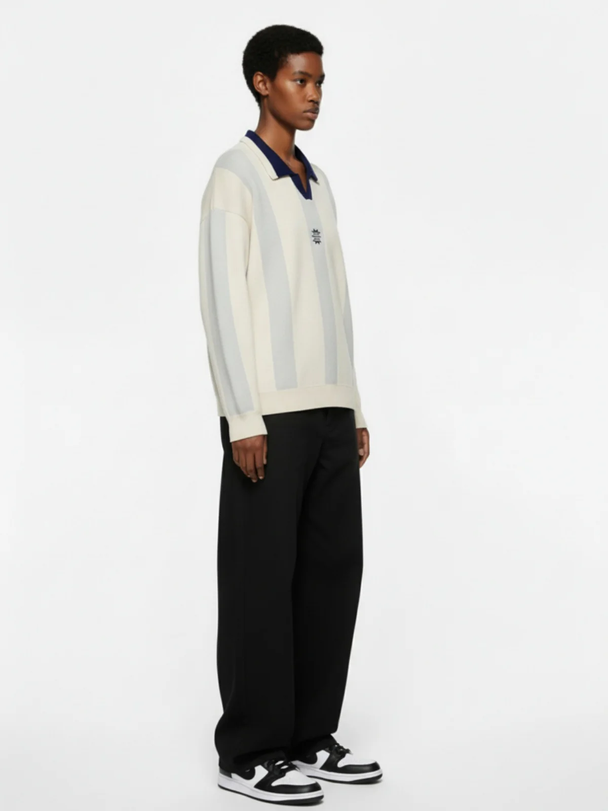 Vertical Striped Colorblock Lapel Sweater - Image 5