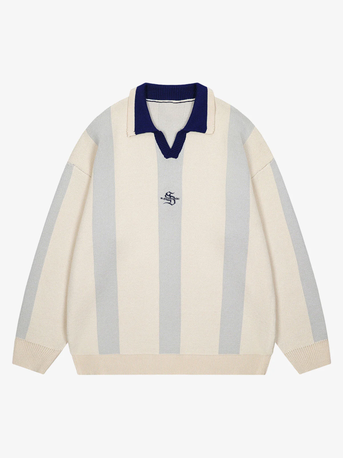 Vertical Striped Colorblock Lapel Sweater - Image 6