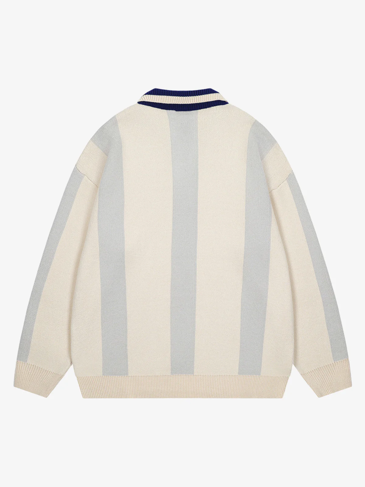 Vertical Striped Colorblock Lapel Sweater - Image 7