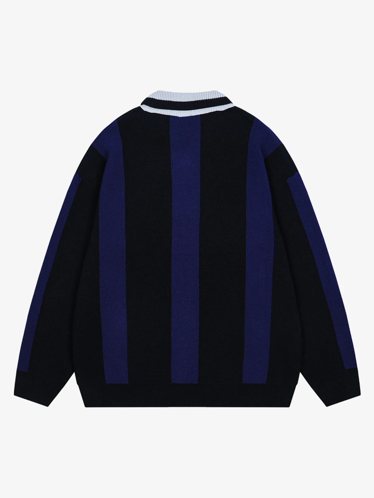 Vertical Striped Colorblock Lapel Sweater - Image 8