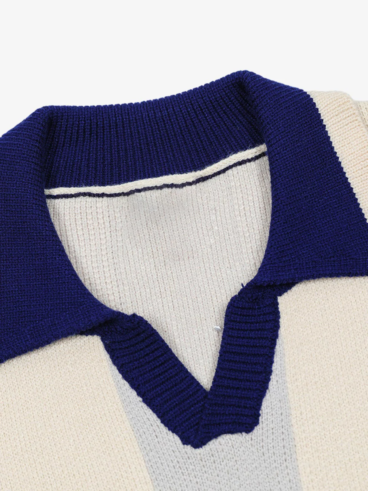 Vertical Striped Colorblock Lapel Sweater - Image 9