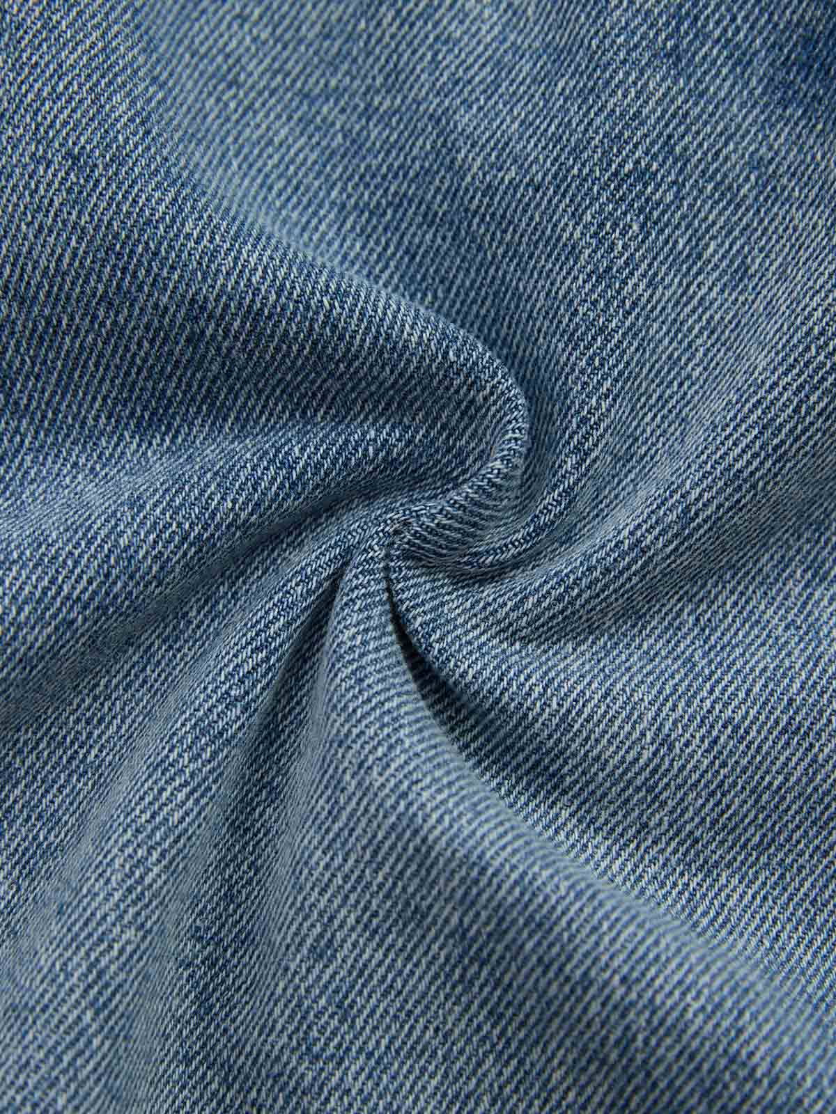 Vintage Barbed Wire Embroidery Distressed Washed Denim Jorts - Image 7