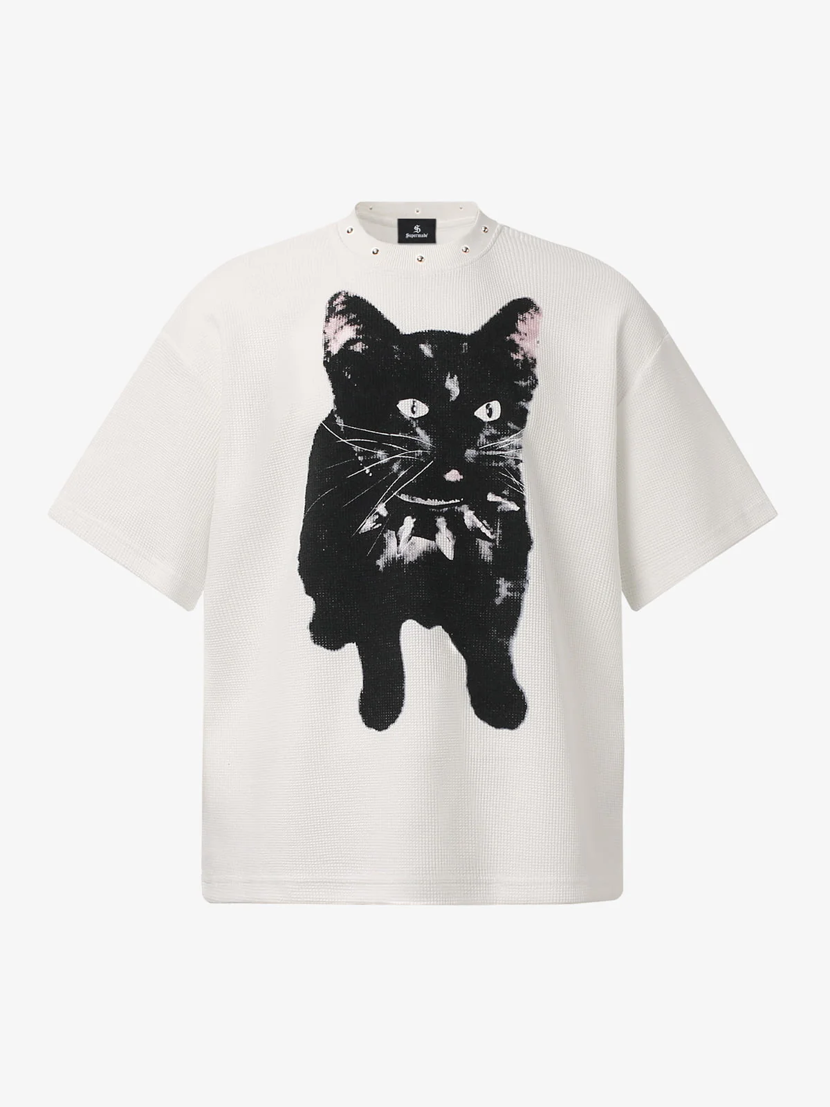 Vintage Black Cat Studded Collar T-Shirt