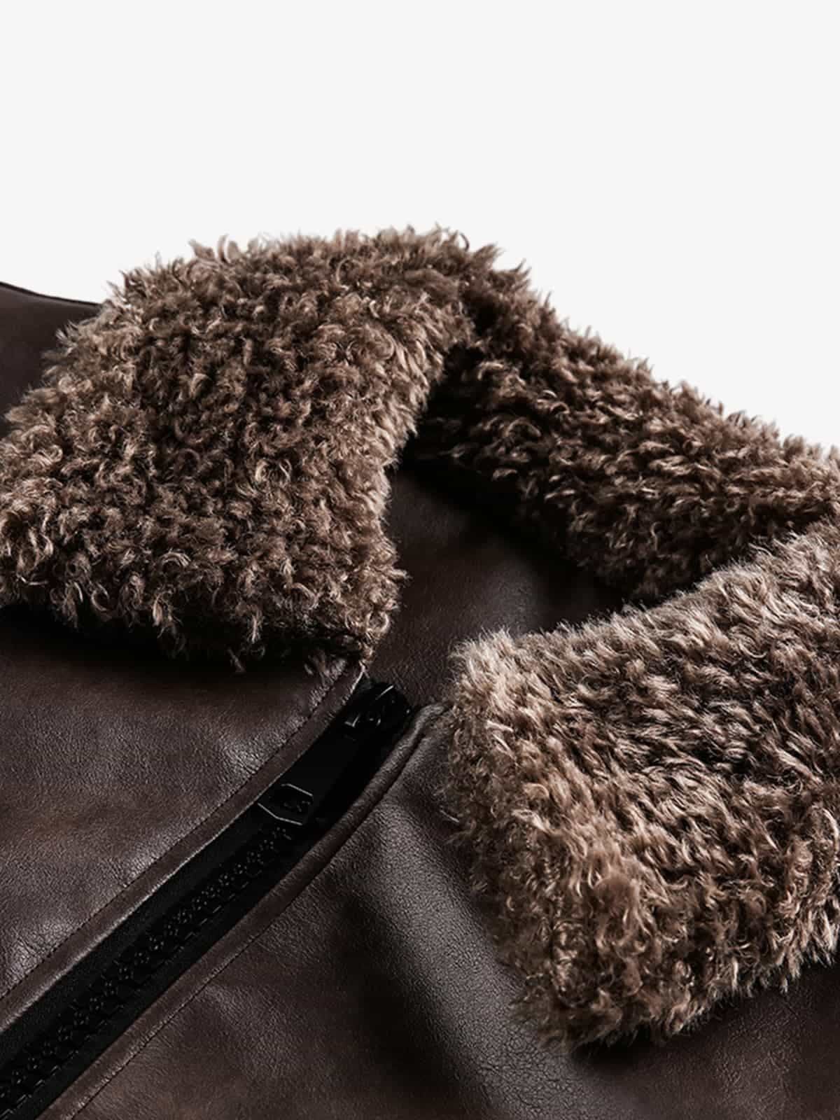 Vintage Brown Faux Fur Trim Faux Leather Padded Bomber Jacket - Image 10